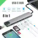 Adaptador Hub Usb Tipo C 8 En 1 Hdmi Rj45 Lector Sd Macbook Y Windows