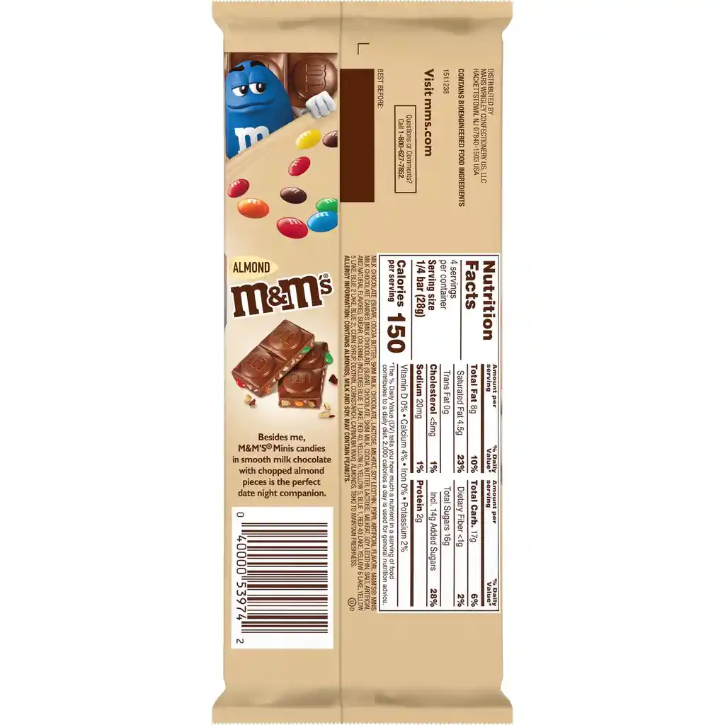 Tableta Myms De Chocolate Y Almendra 110.7 G