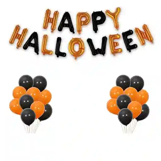 Decoración Halloween, Letrero En Globos Metálizados + Globos