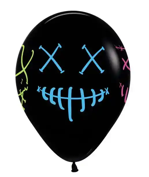 R-12 Inf Globos Bombas Sempertex Fashion Negro 4 Caras Máscaras Neón Halloween X12 U