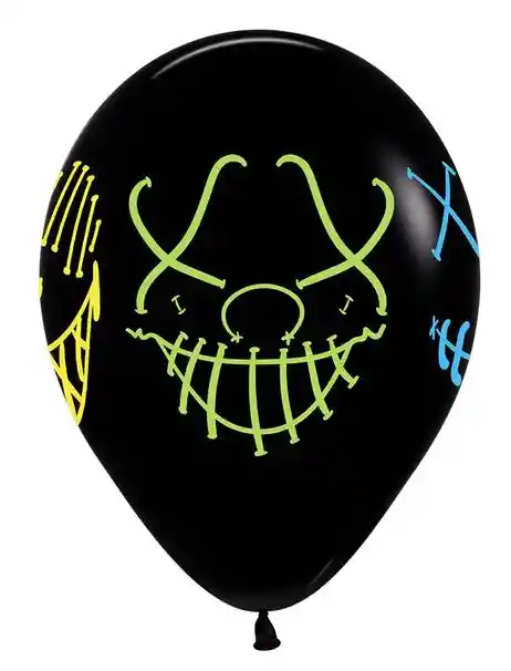 R-12 Inf Globos Bombas Sempertex Fashion Negro 4 Caras Máscaras Neón Halloween X12 U