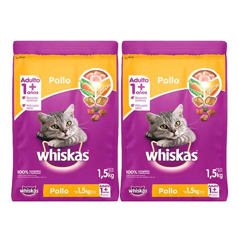 Whiskas Comida Para Gato2 Bultos Pollo Y Leche 1.5Kg C/U