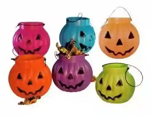 Calabaza Para Dulces Plástica Colores Halloween