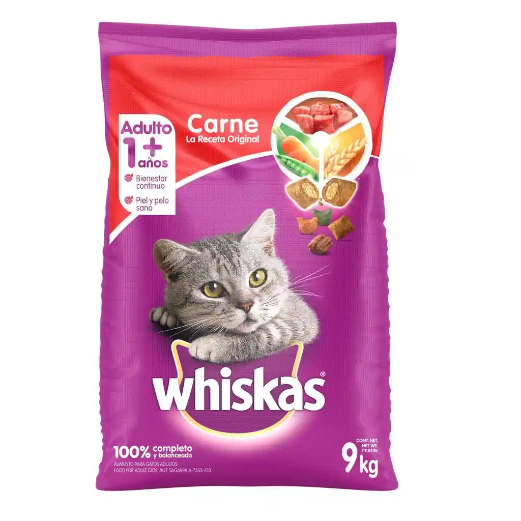 Whiskas Bultocarne 9Kg + 2Alimento Humedo + Snack Temptations Mix