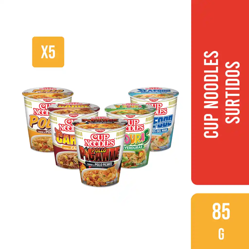 Cup Noodles Nissin Sabores Surtidos - 5 Unidades 85 Gr