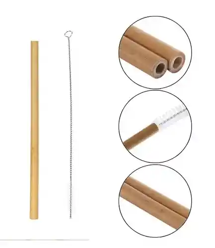 set 4 pitillos de Bambu ecologicos reutilizables