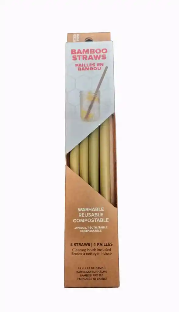set 4 pitillos de Bambu ecologicos reutilizables