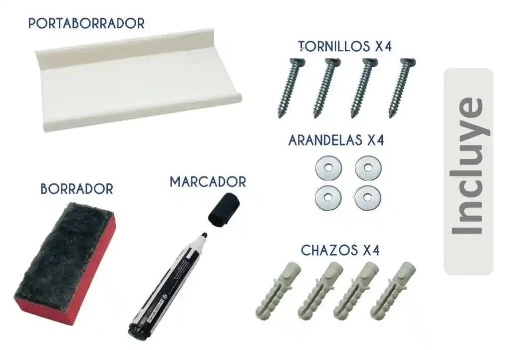 Tablero Borrable Acrílico 60x40 Cm Blanco + Accesorios Marco En Aluminio