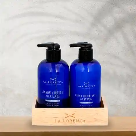 Crema La Lorenza Kit Jabon Liquido Yhidratante En Bandeja De Madera De Pino