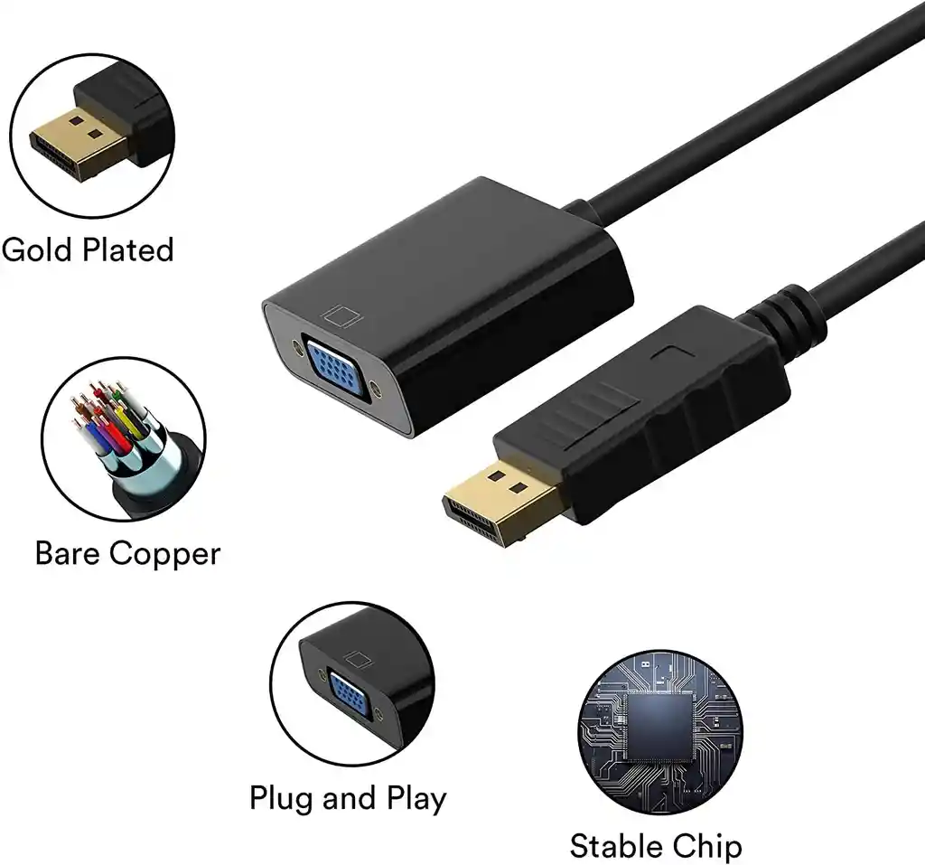 Displayport A Vga Hembra Convertidor Pc Cable Adaptador Display Port A Vga Full Hd