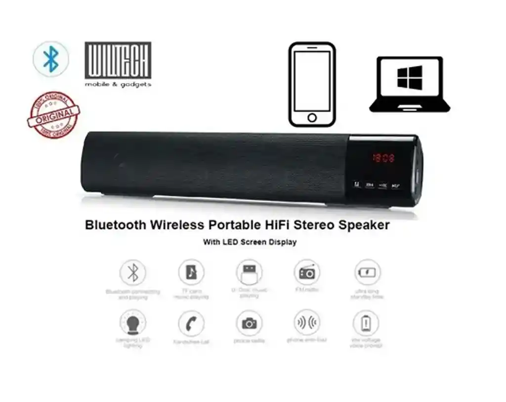 Barra Sonido Bluetooth Led 10w Usb, Fm, Sd 40cm Con Pantalla