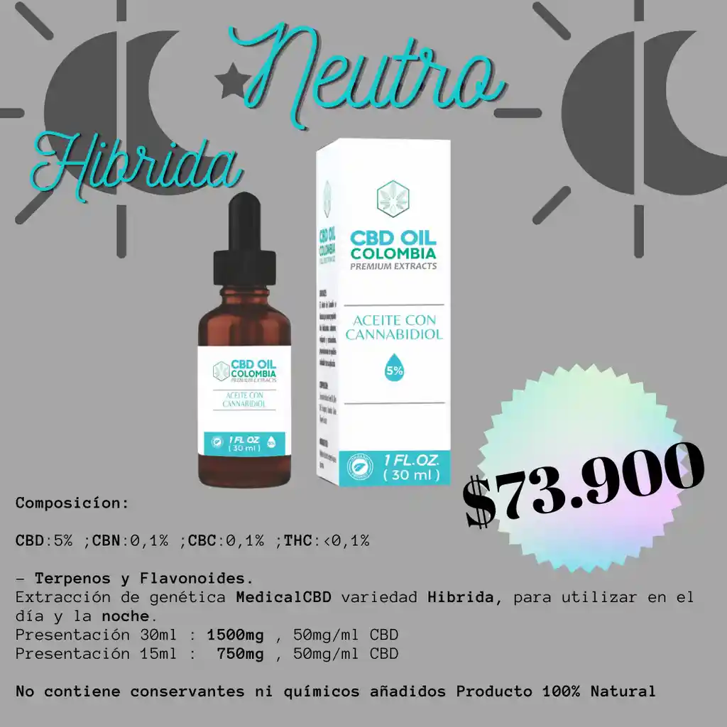 Aceite Cbd 5% Gotas Cannabis Neutro 1500mg Cbd 30ml