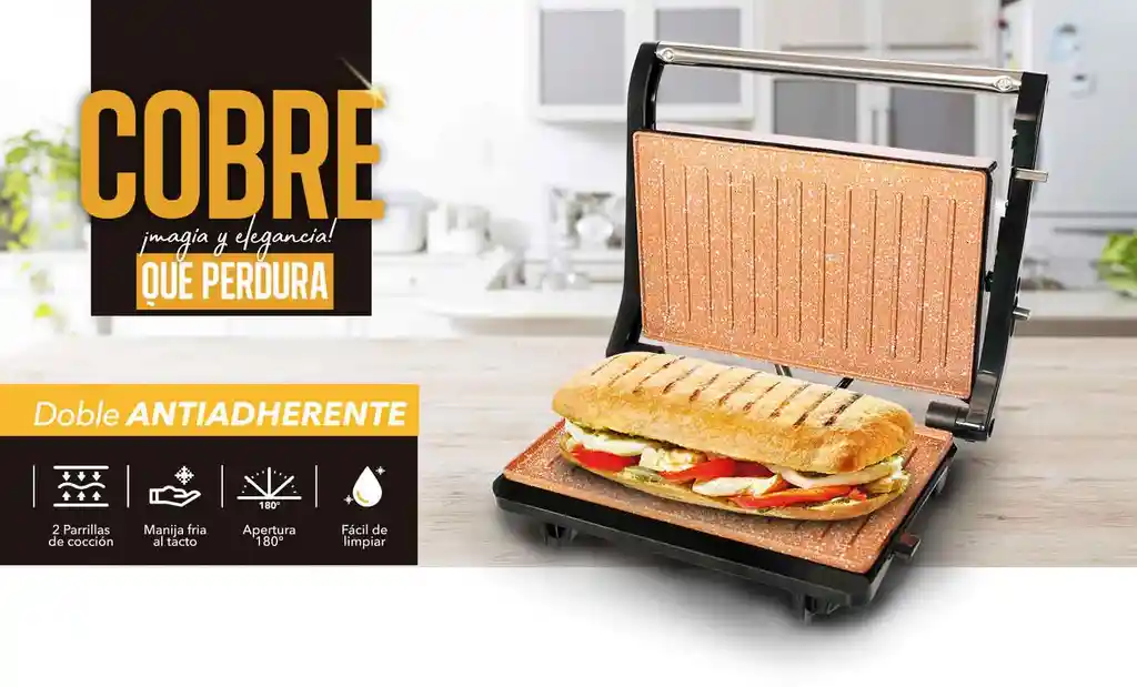 Grill Parrilla Asador Panini Cobre Home Elements – 180º