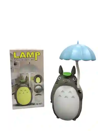 Lampara De Mesa Led Totoro Con Sombrilla Azul Recargable Usb Luz Noche Niños