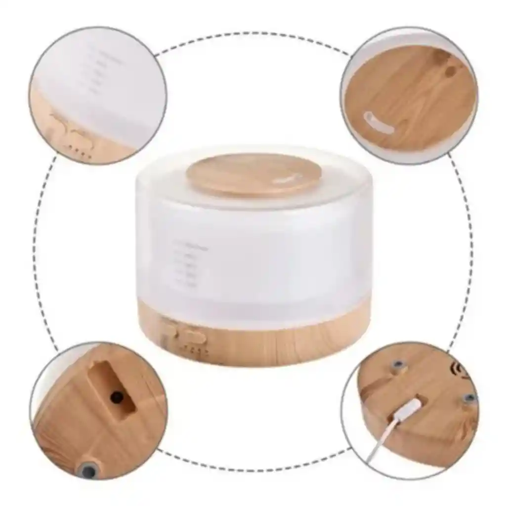 Humidificador Atomizador Difusor Base Madera 500ml + Esencia