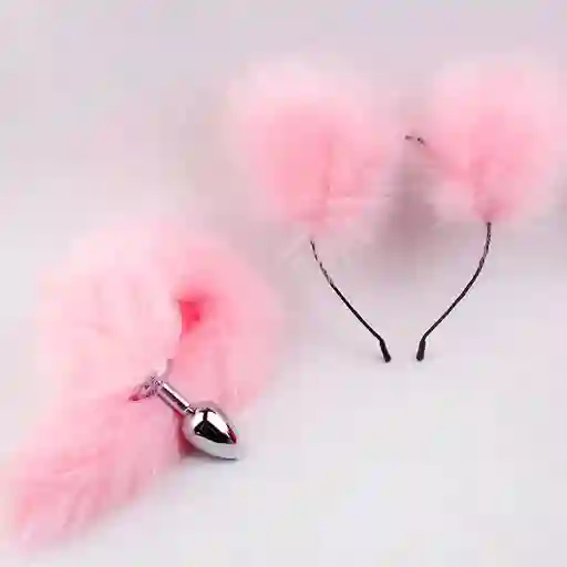 Kit Cola De Zorro Plug De Acero + Diadema Orejas