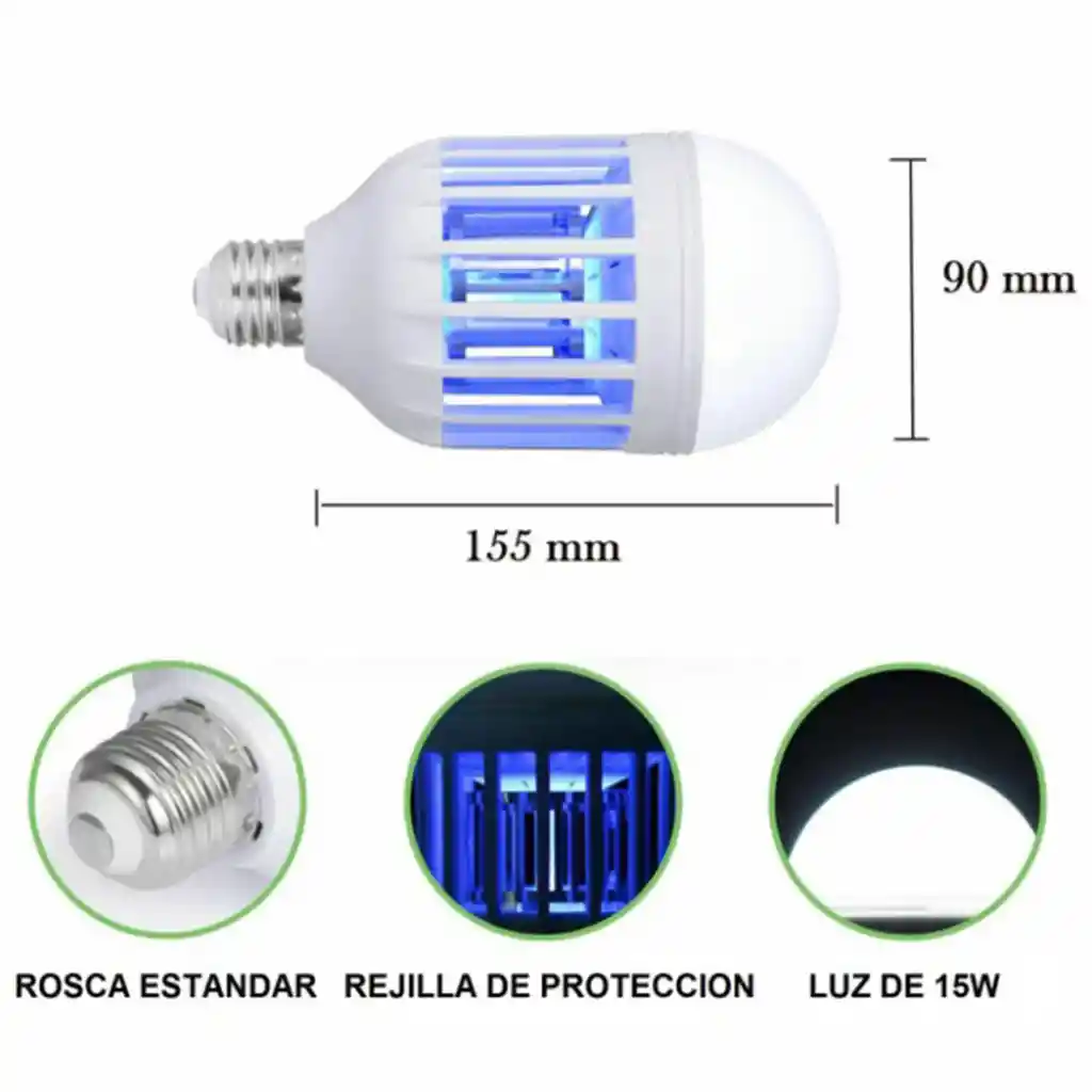 Bombillo Luz Mata Zancudos Antimosquitos Atrapa Insectos