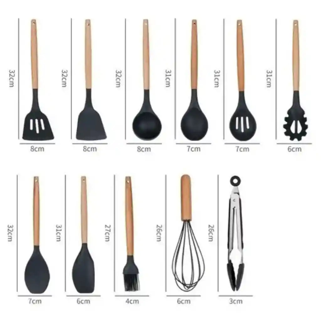 Set 12 Utensilios De Cocina Silicona Resistente Calor