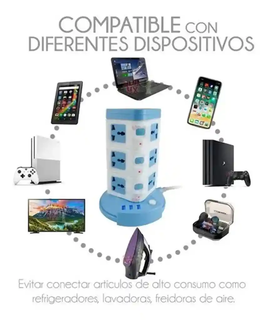 Torre Multitoma Corriente 3 Niveles 3 Usb X 12 Tomas 2500w