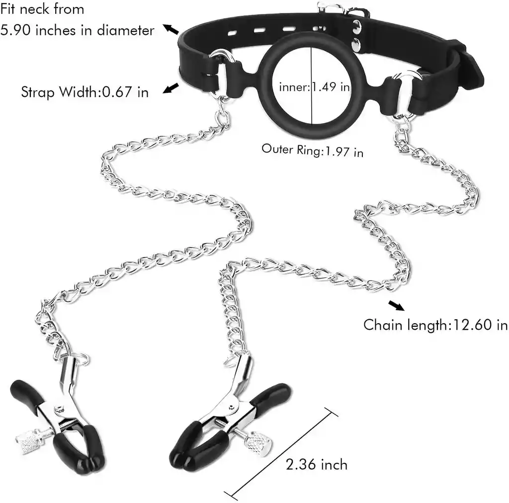 Mordaza Circular Y Pinzas Para Pezones. Negra