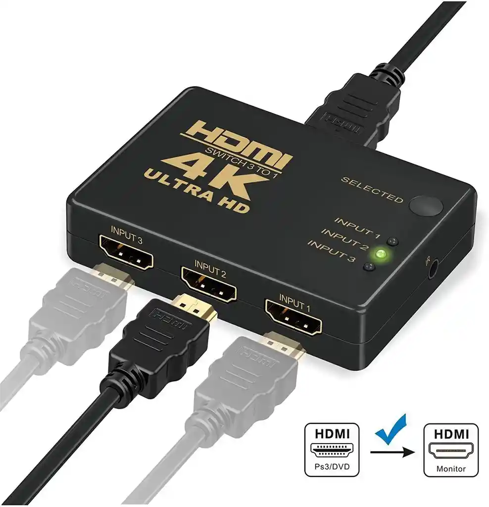 Hdmi Switch 4k Selector Multiplicador Hub Adaptador 3 Puertos Hdmi A Monitor Control Remoto