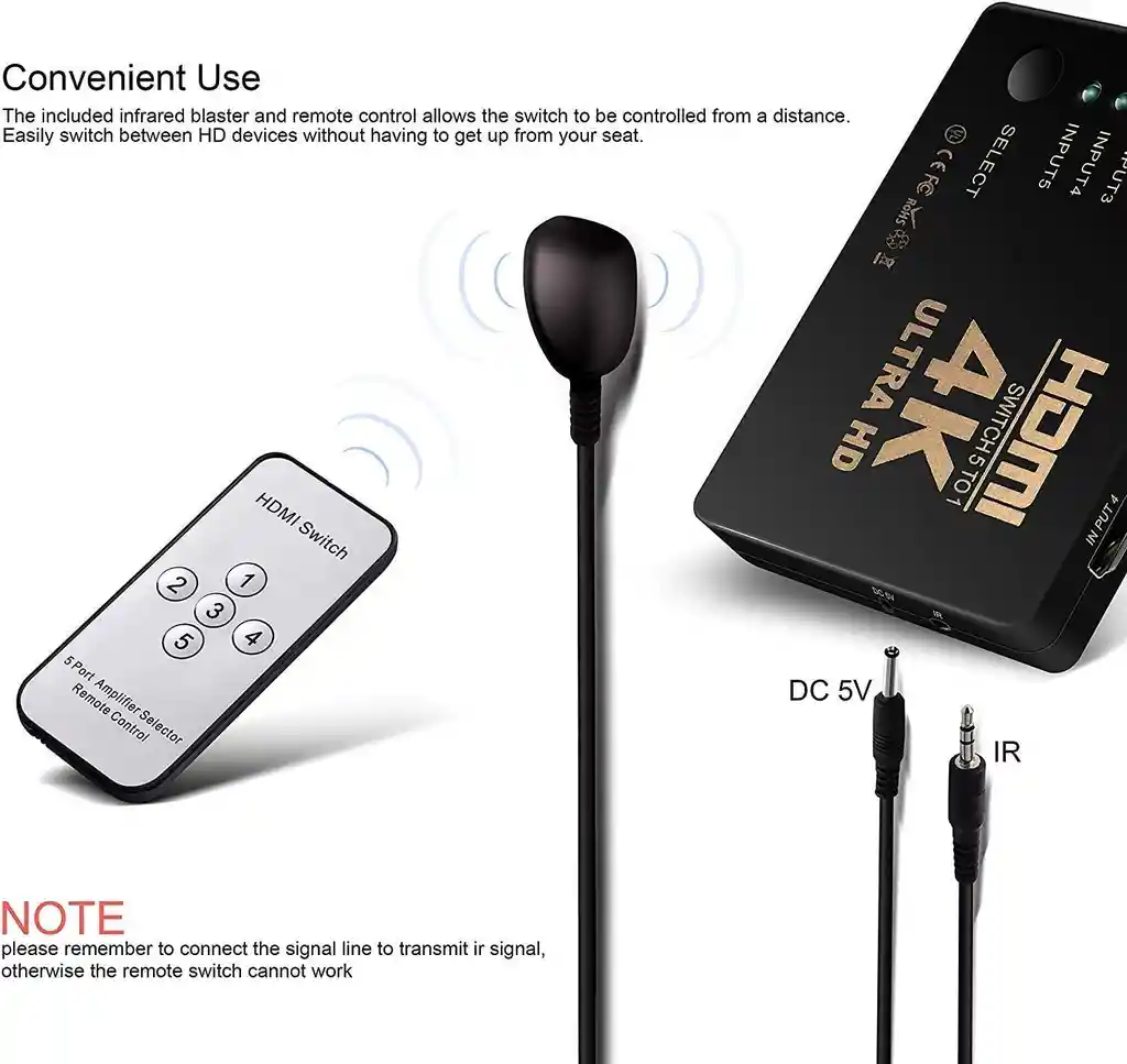 Hdmi Switch 4k Selector Multiplicador Hub Adaptador 3 Puertos Hdmi A Monitor Control Remoto