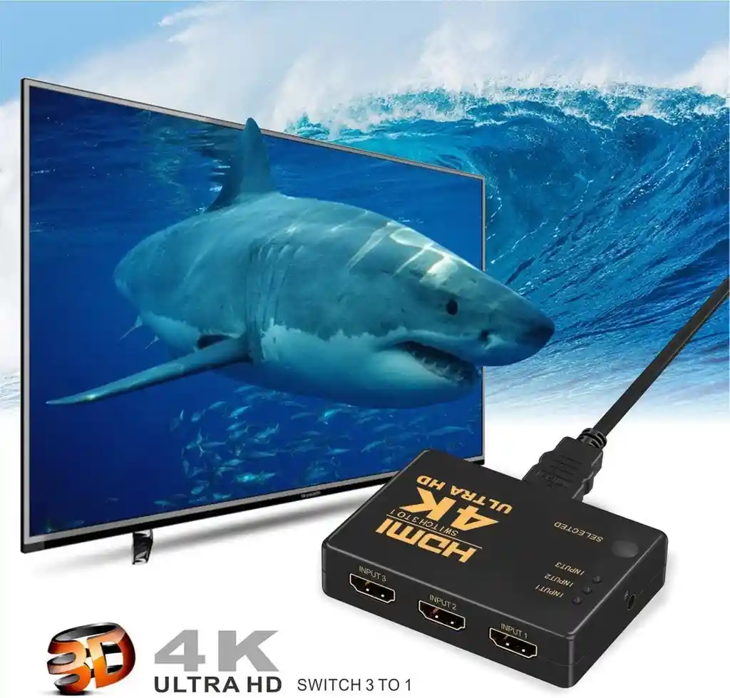 Hdmi Switch 4k Selector Multiplicador Hub Adaptador 3 Puertos Hdmi A Monitor Control Remoto