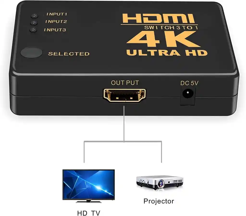 Hdmi Switch 4k Selector Multiplicador Hub Adaptador 3 Puertos Hdmi A Monitor Control Remoto