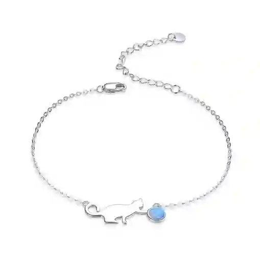 Pulsera Alhajas Para Mujer Gato Con Bola De Ópalo En Plata 925