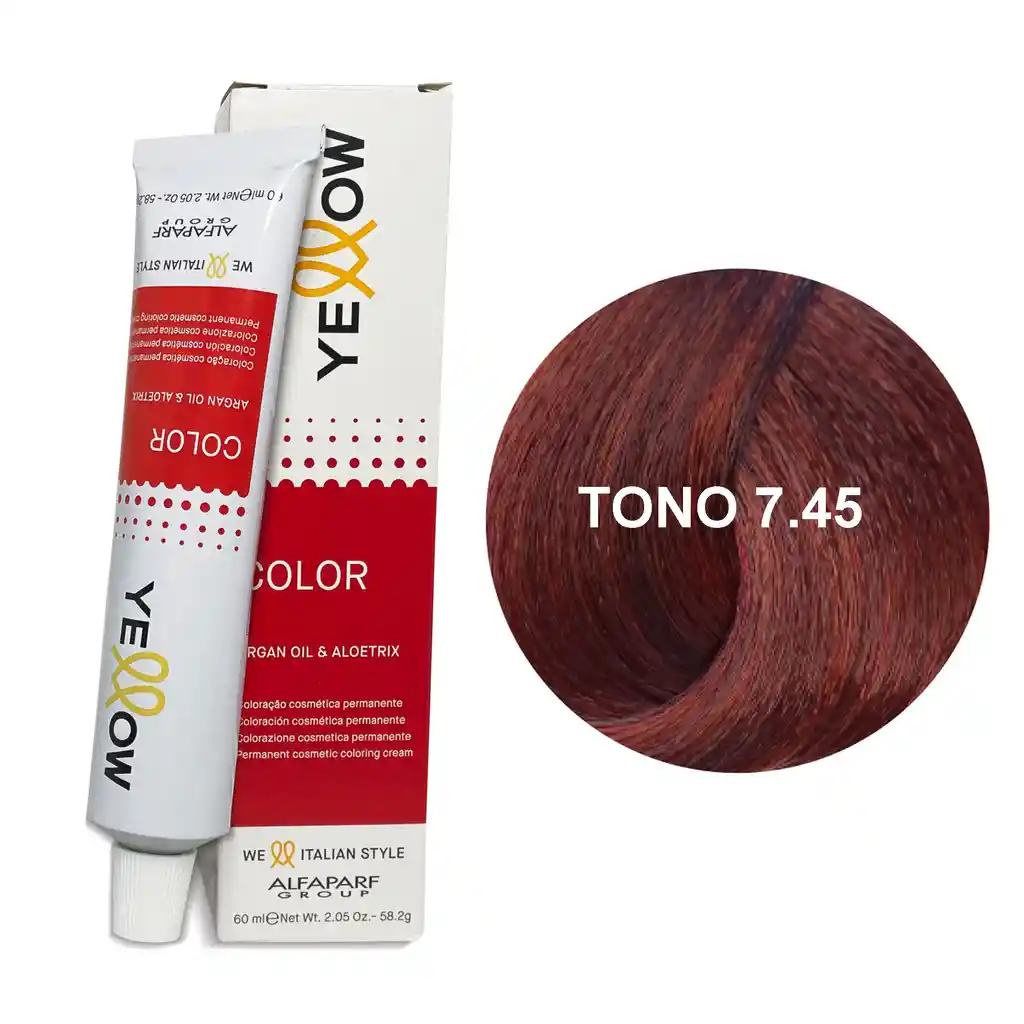 Yellow Alfaparf Tono 7.45 Rubio Medio Cobre Caoba 60ml