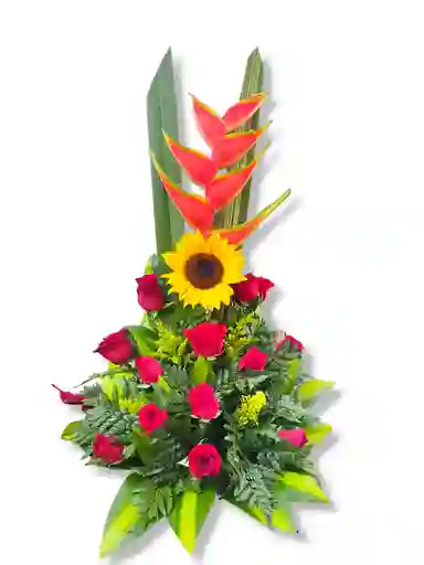 Arreglo Floral Con Rosas Y Girasol - Flores En Cali