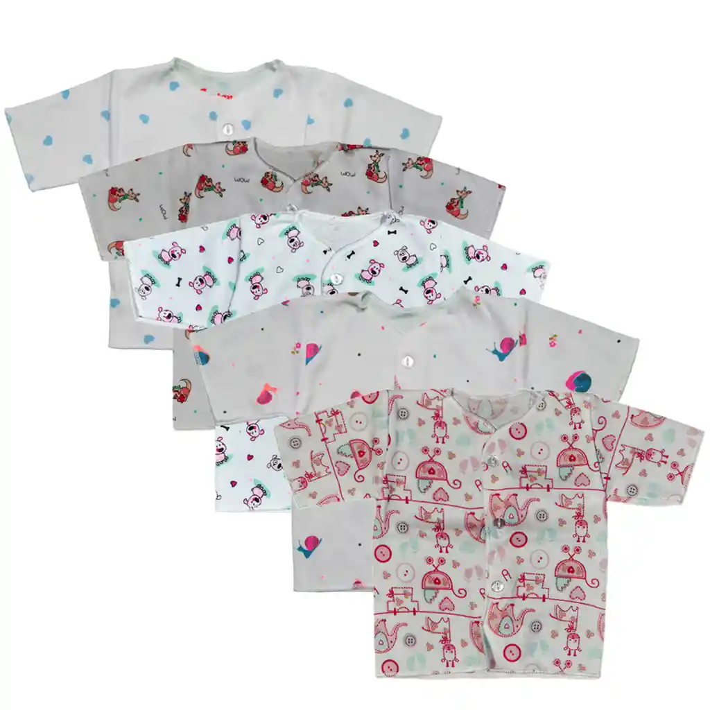 Combo X5 Camisetas Manga Corta Bebé Prematuro Estampado Niña