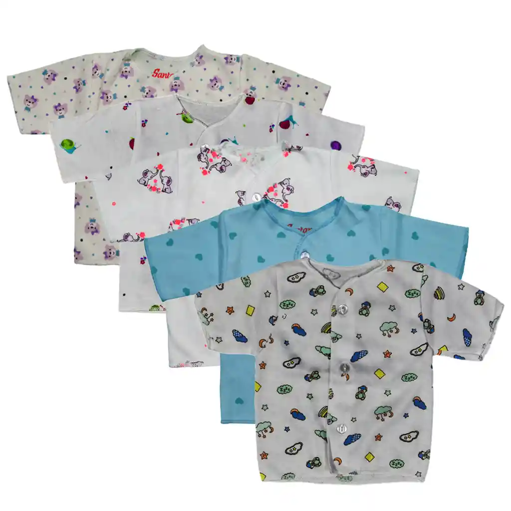 Combo X5 Camisetas Manga Corta Bebé Prematuro Estampado Niña