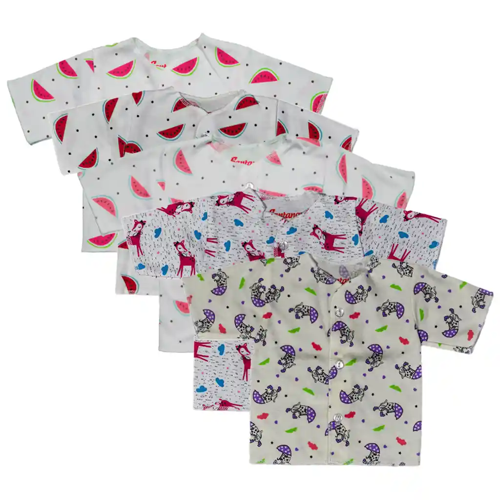Combo X5 Camisetas Manga Corta Bebé Prematuro Estampado Niña