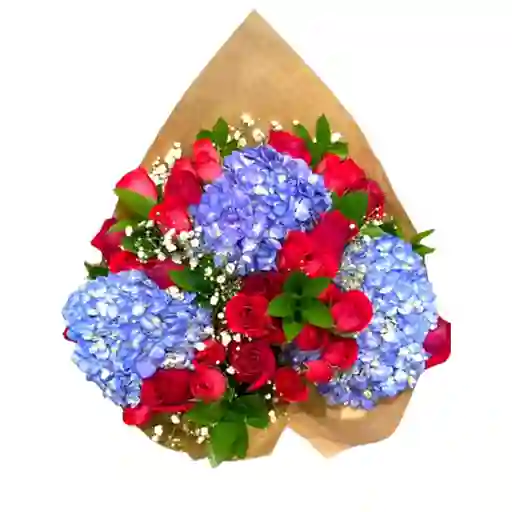 Bouquet De Hortensias Y Rosas