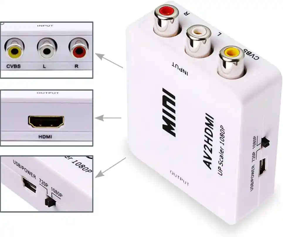 Convertidor De Rca A Hdmi Adaptador Tv Audio Video A Hdmi Vhs Cámara Ps2 Xbox