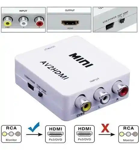 Convertidor De Rca A Hdmi Adaptador Tv Audio Video A Hdmi Vhs Cámara Ps2 Xbox