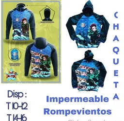 Chaqueta Impermeable Rompevientos Para Niños Motivo De Moda Damon Slayer T 10-12 Azul