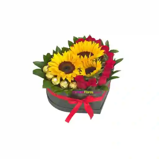 Box De Rosas Girasoles Con Chocolates