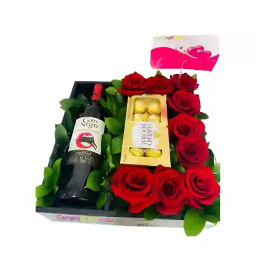 Caja De Rosas Chocolates Y Vino