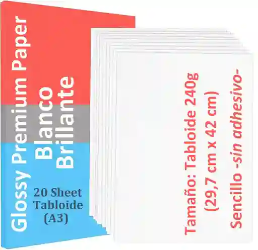 Papel Fotográfico Tamaño Tabloide A3 X 20 Hojas 240g Impresión De Fotos Brillante Fotografía Resma
