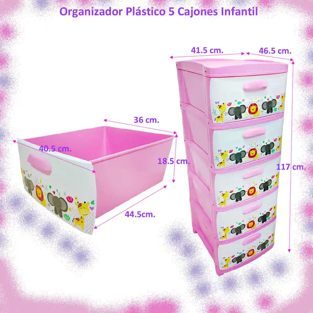 Organizador Infantil 5 Cajones Plastico Resistente Amplio