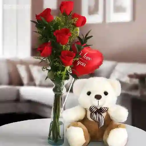 Solitario De Rosas Con Oso