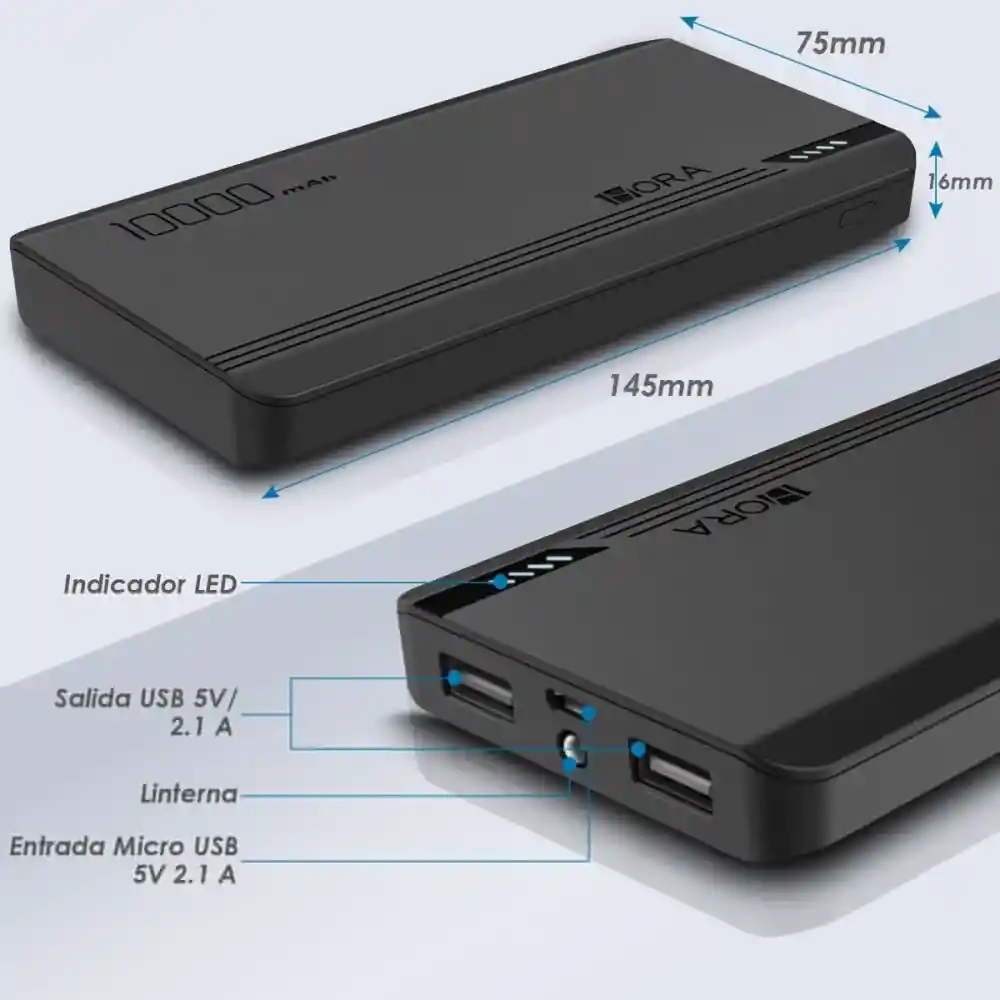 1hora Power Bank Batería Portátil 10.000mah Reales Gar-140