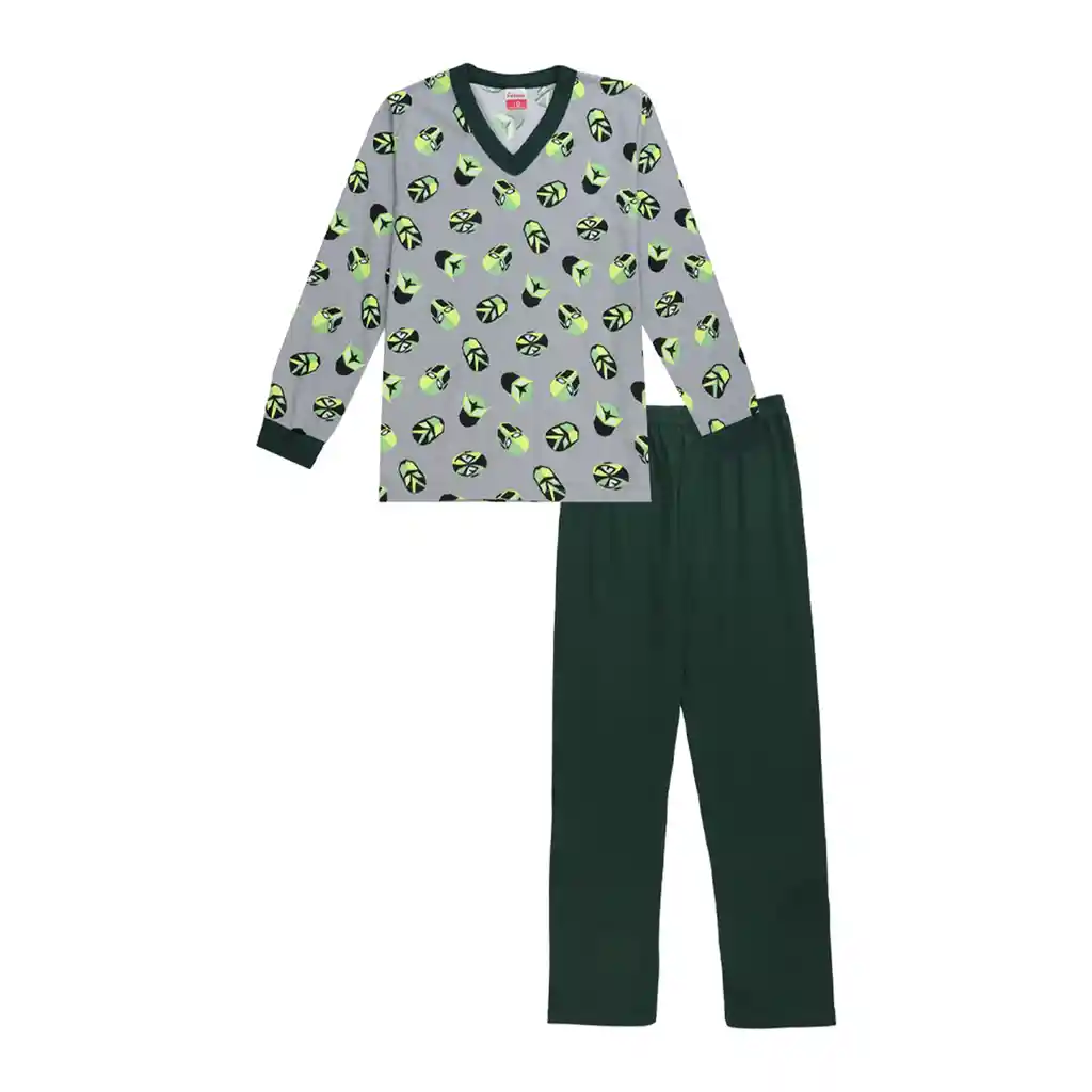 Pijama Niño Mateo Estampada Verde Militar Talla 14