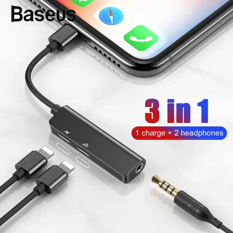 Adaptador De Audio 3 En 1 Baseus Para Iphone