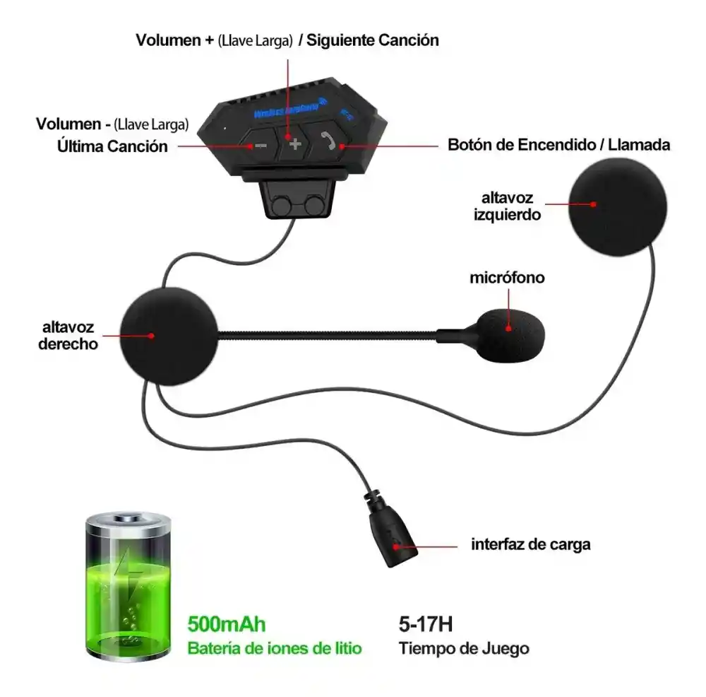 Intercomunicador Para Casco De Moto Auricular Bluetooth Bt-12