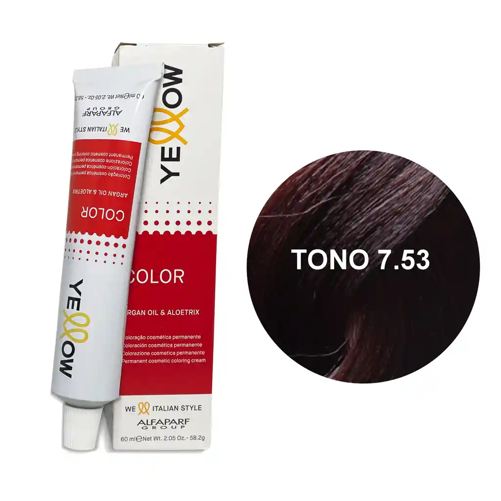 Yellow Alfaparf Tono 7.53 Rubio Medio Caoba Dorado 60ml