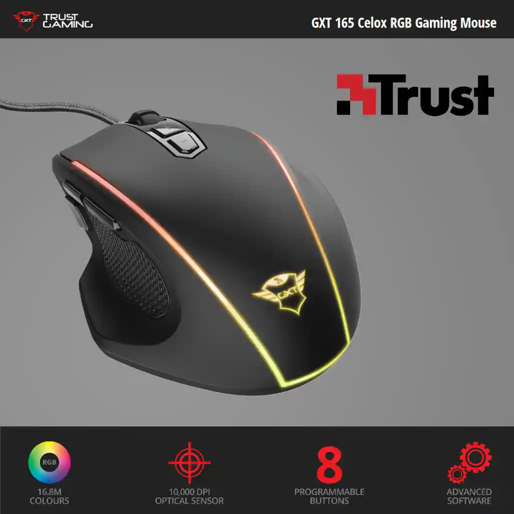 Mouse Gamer Rgb Trust Gxt 165 Celox 10000 Dpi / 8 Botones