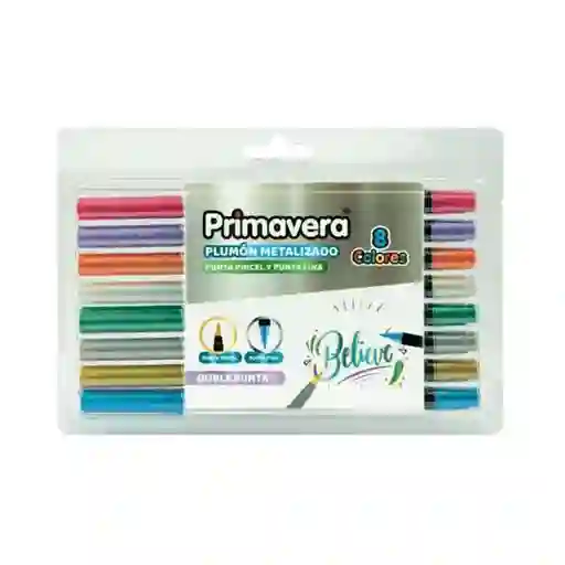 Marcadores Primavera Punta Pincel Metálico Doble Punta X 8